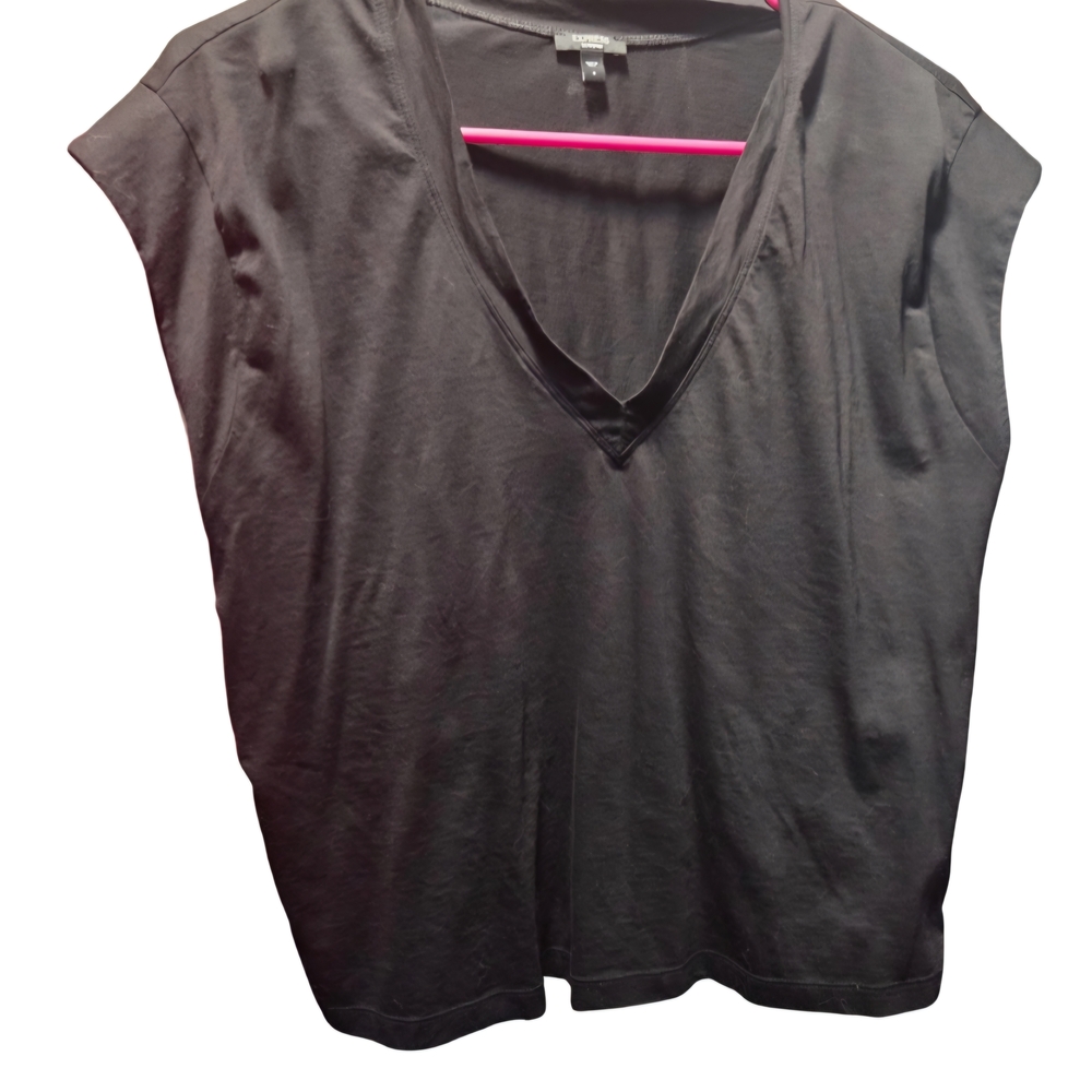 Express Black V-Neck Short Sleeve Top